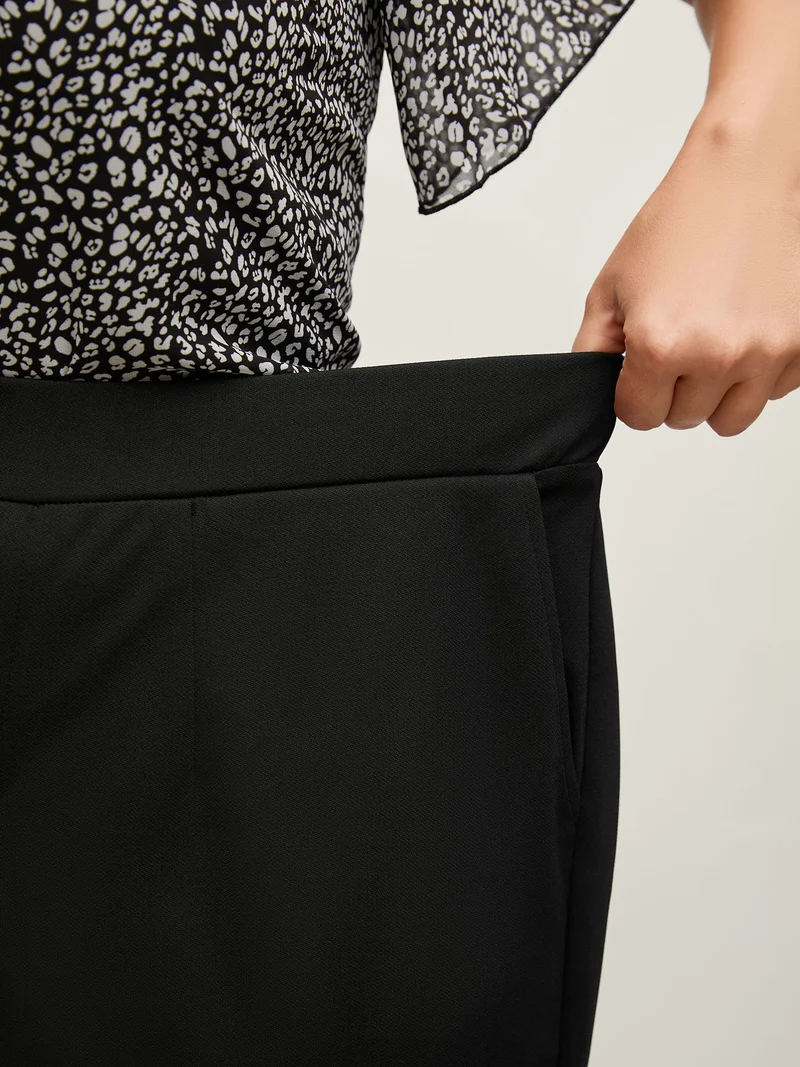 Split Curvy Hem Straight-Leg Pants