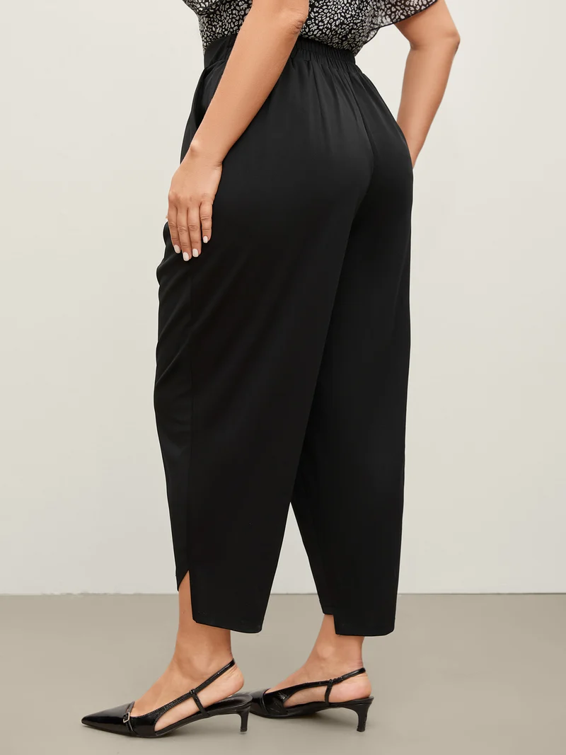 Split Curvy Hem Straight-Leg Pants