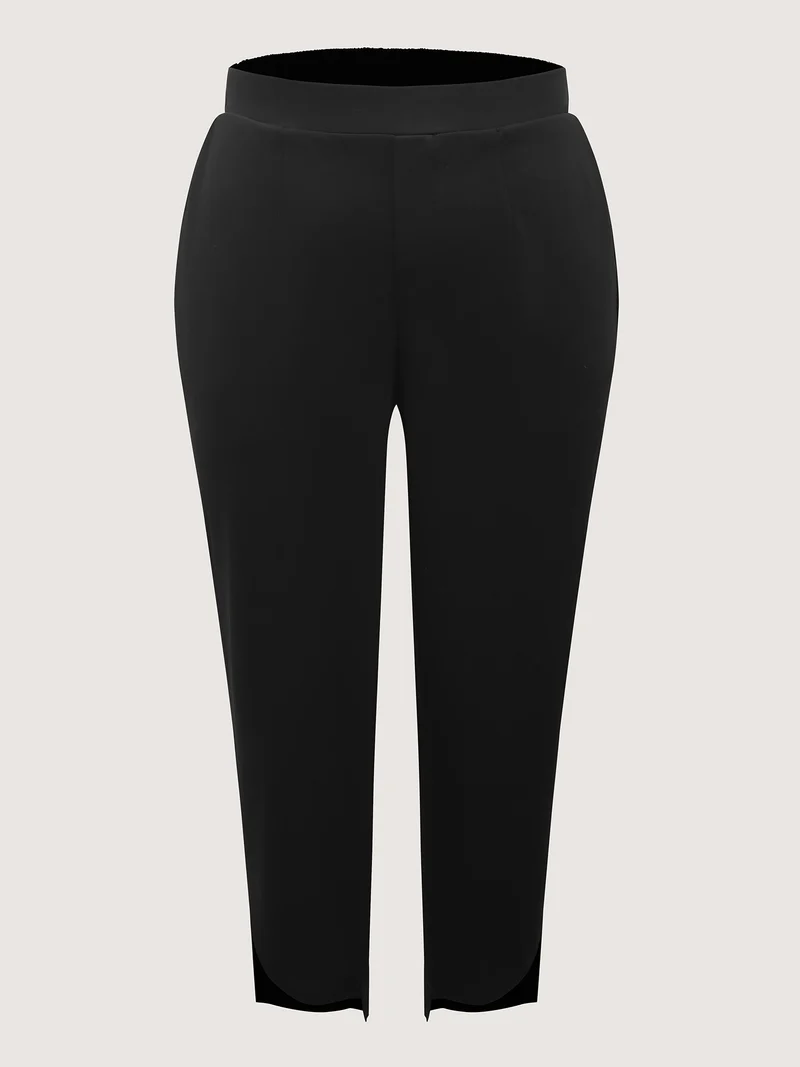 Split Curvy Hem Straight-Leg Pants