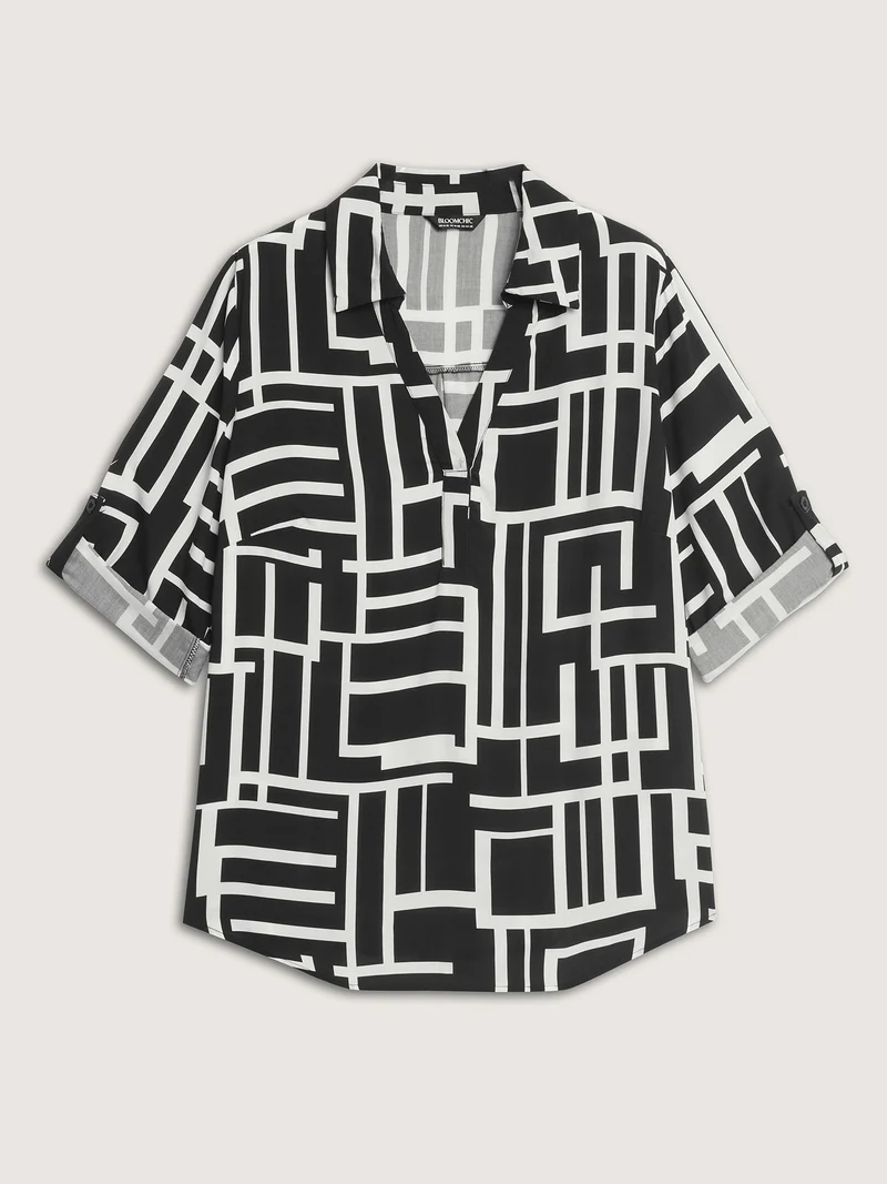 Geometric Lines Tab Sleeve Blouse