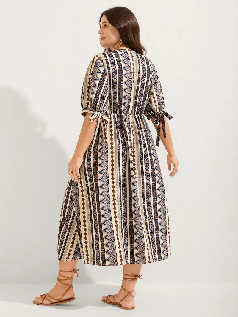 Geometric Stripes Button Detail Midi Dress