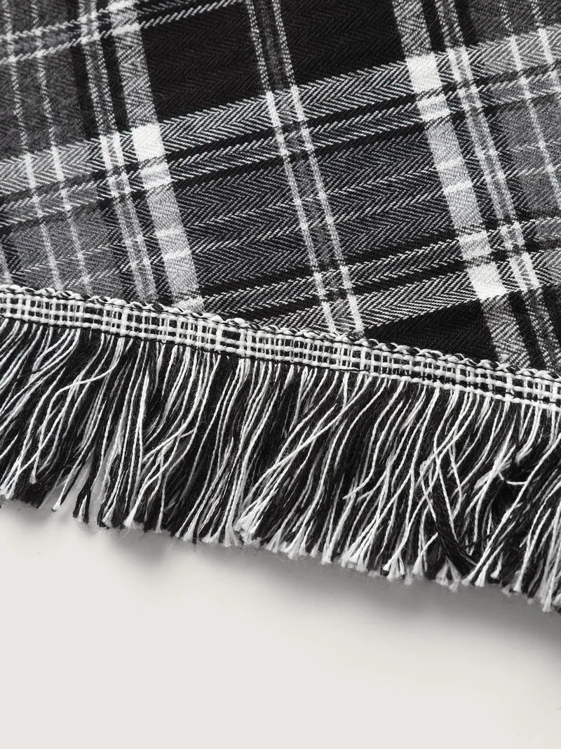 Plaid Print Open-Front Tassels Jacket