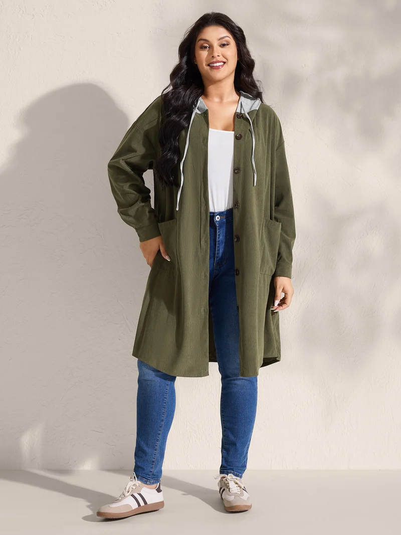 Hooded Button-Front Pockets Jacket