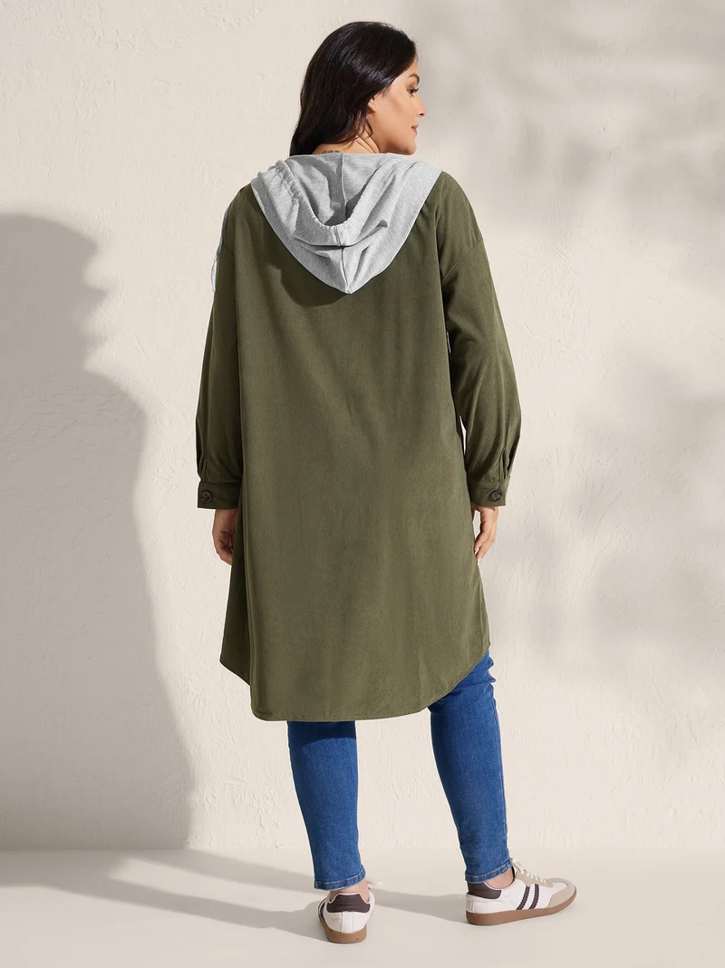 Hooded Button-Front Pockets Jacket