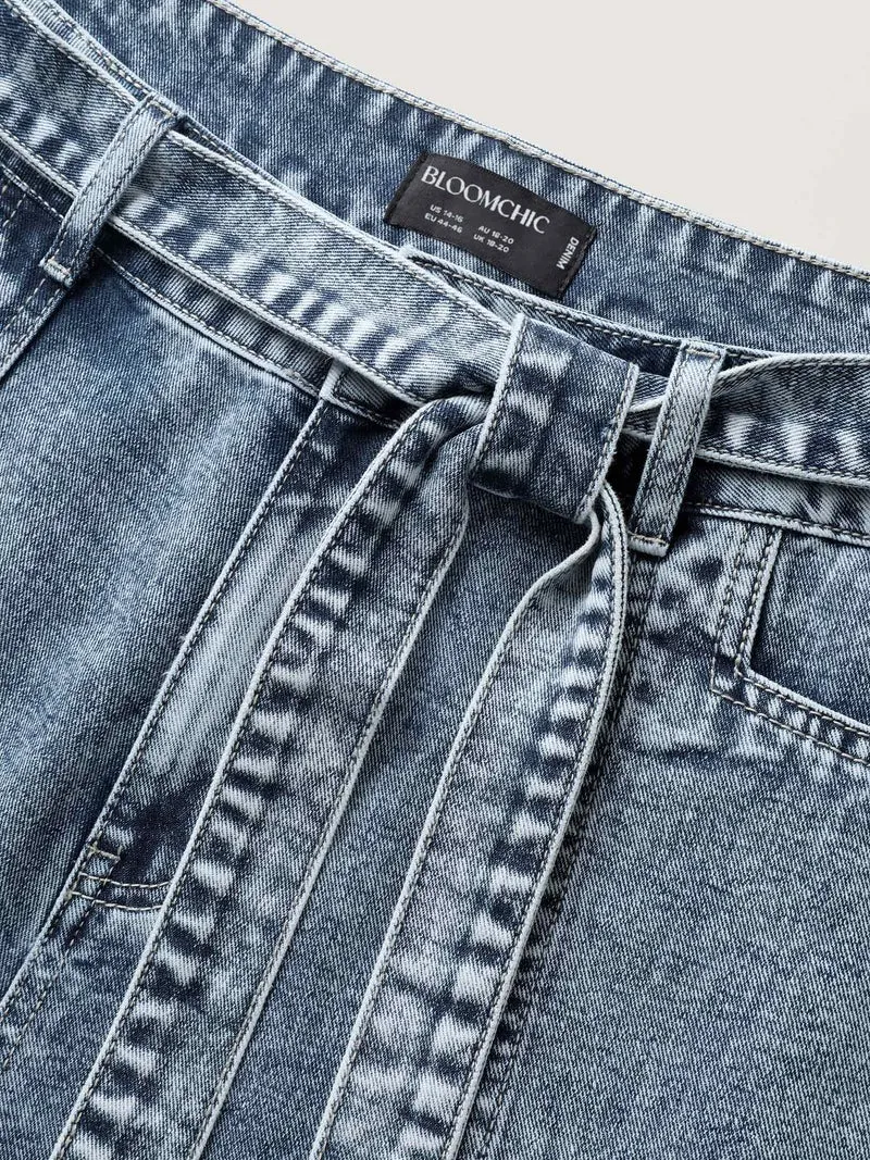 Waist Belted Pockets Boyfriend Jeans
