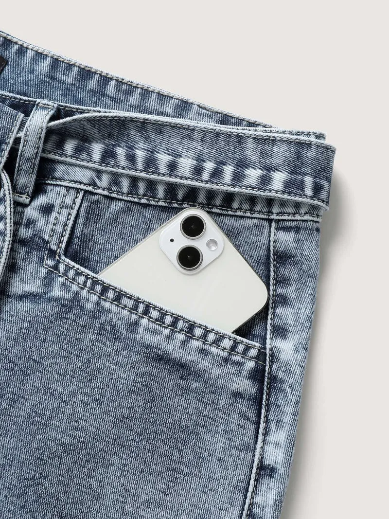 Waist Belted Pockets Boyfriend Jeans