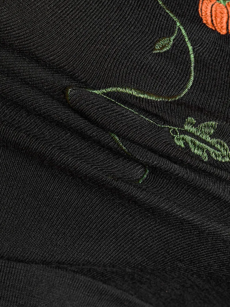 Floral Embroidery Stretch Knit Button Top