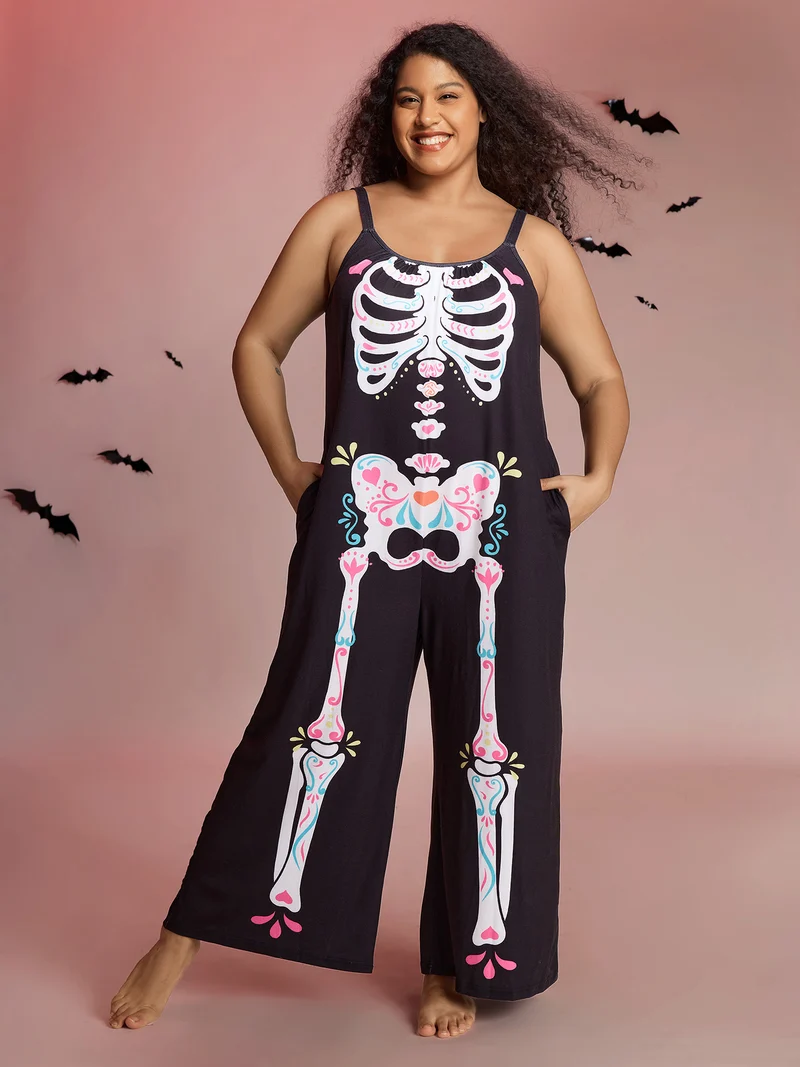 Cool Skeleton Print Stretchy Lounge Jumpsuit