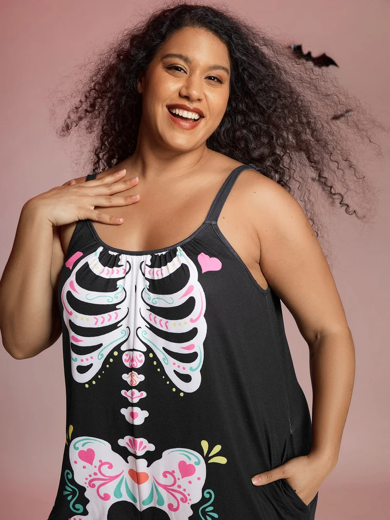 Cool Skeleton Print Stretchy Lounge Jumpsuit