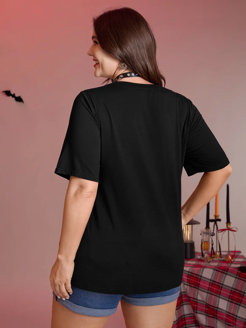 Skeleton Hands Print Cut-Out Solid T-Shirt