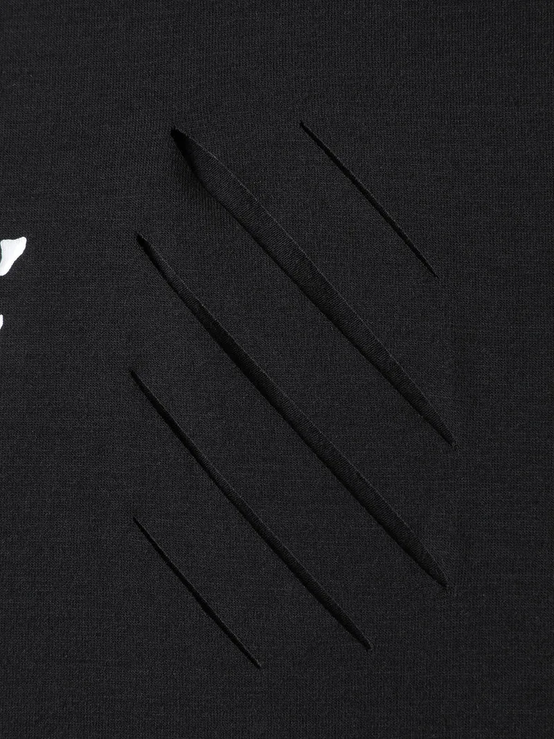 Skeleton Hands Print Cut-Out Solid T-Shirt