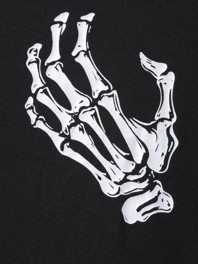 Skeleton Hands Print Cut-Out Solid T-Shirt