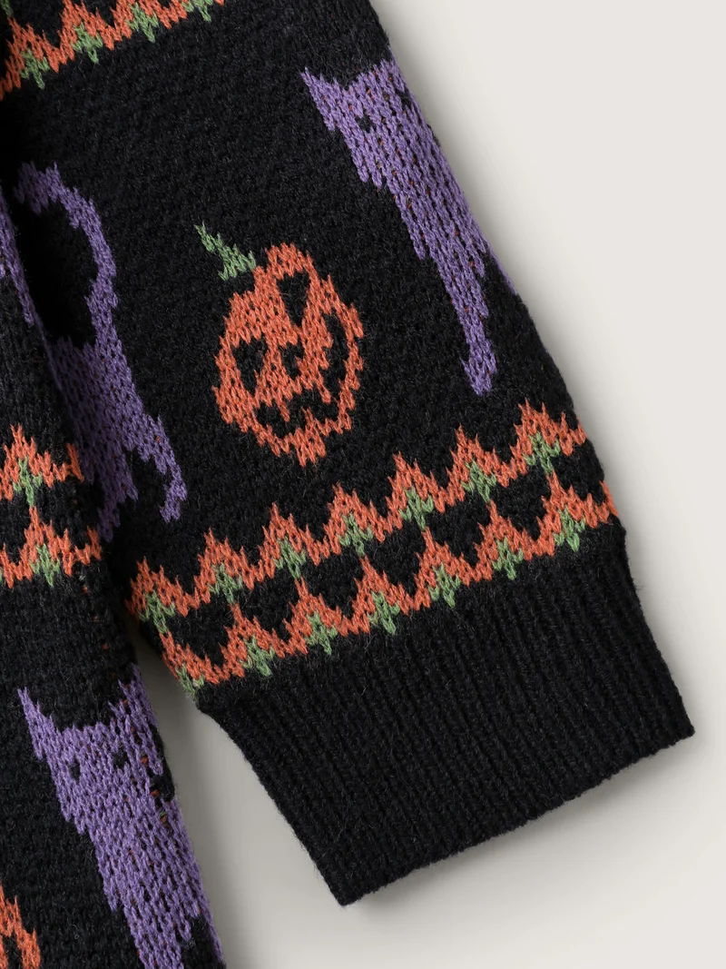 Cat Halloween Print Cozy Pullover
