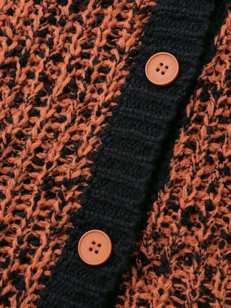 Textured Color Contrast Edges Pockets Cardigan
