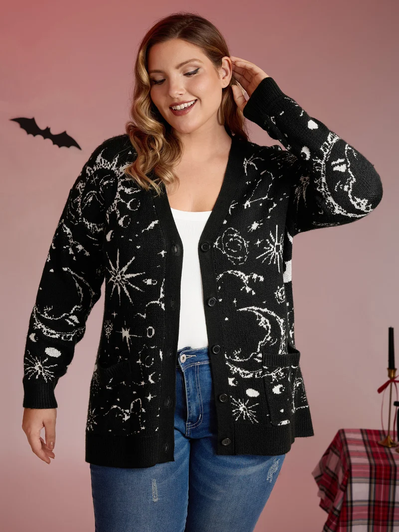Halloween Elements Button Knit Cardigan