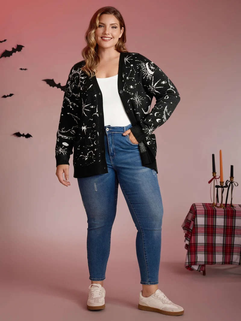 Halloween Elements Button Knit Cardigan