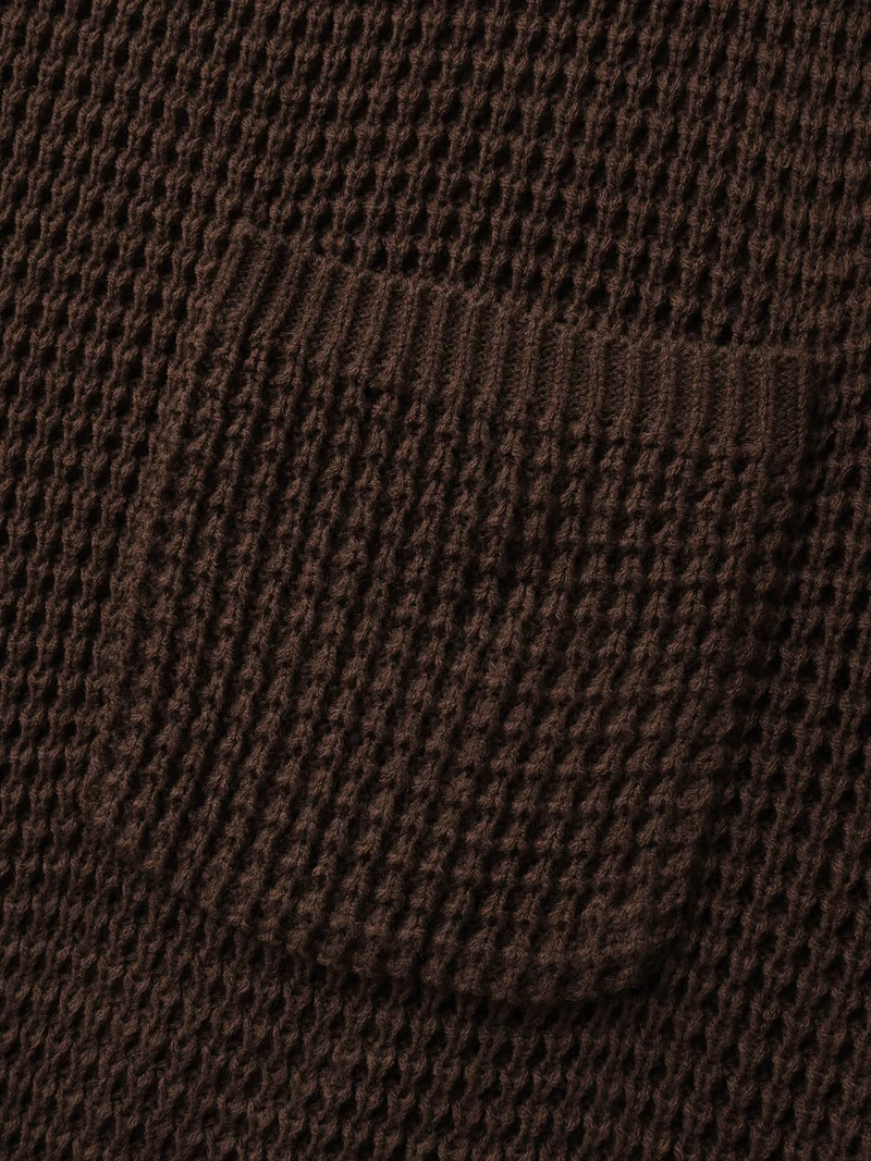 Folded Collar Pockets Slit Knit Cardigan