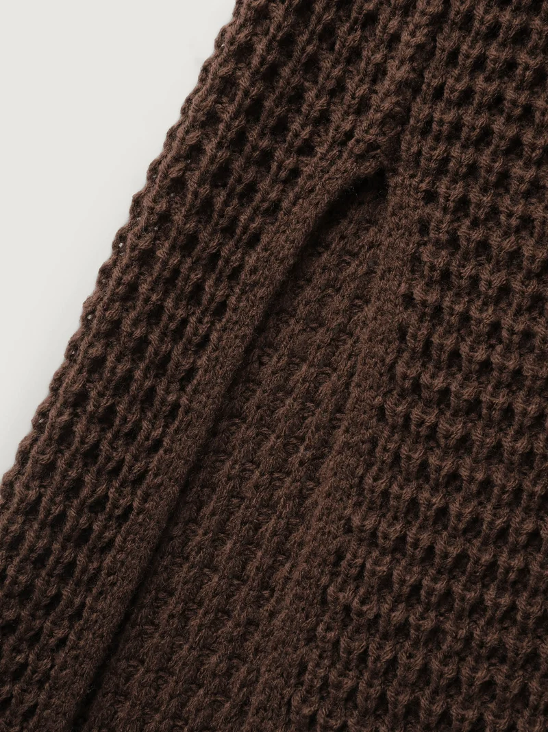 Folded Collar Pockets Slit Knit Cardigan