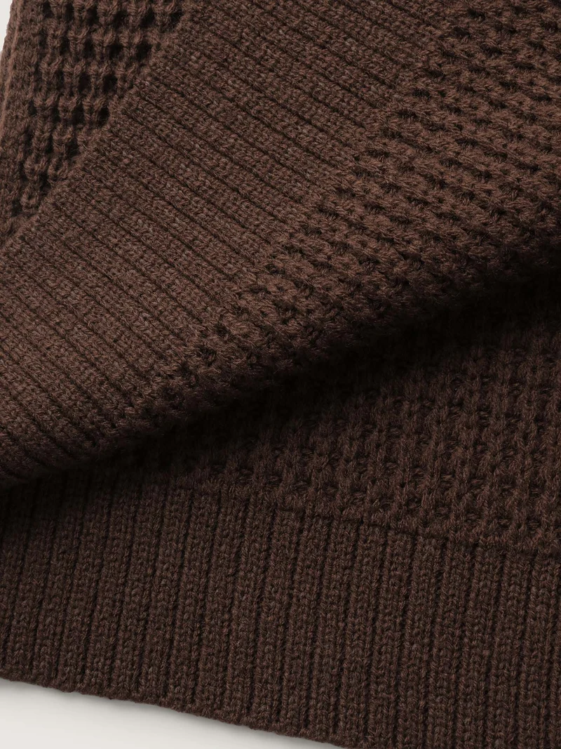 Folded Collar Pockets Slit Knit Cardigan
