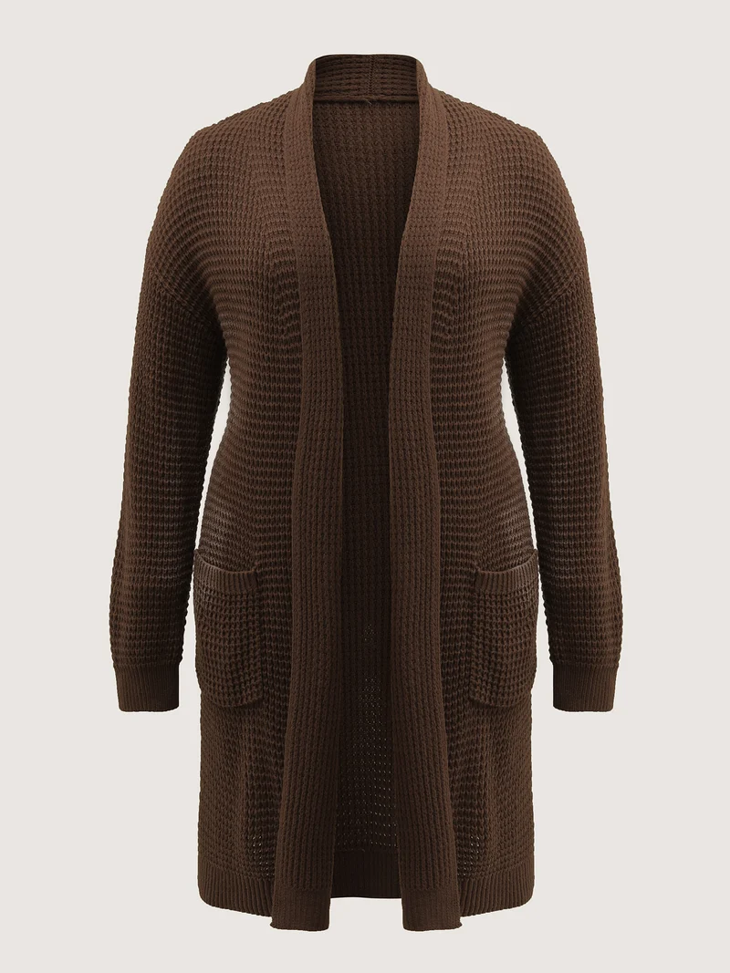 Folded Collar Pockets Slit Knit Cardigan
