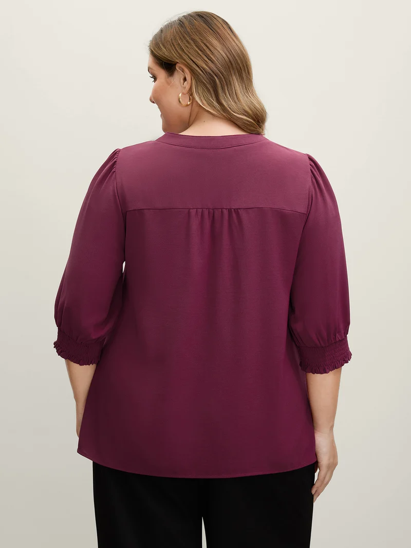 Shirred Cuffs Contrast Metallic Detail Blouse