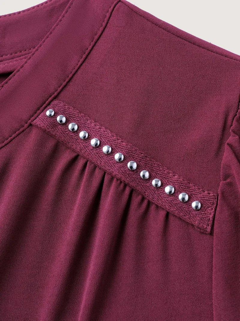 Shirred Cuffs Contrast Metallic Detail Blouse