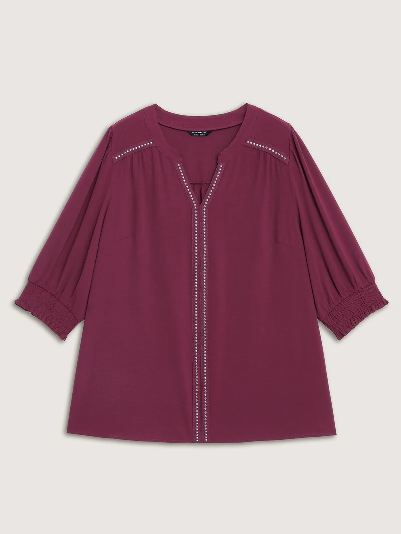Shirred Cuffs Contrast Metallic Detail Blouse