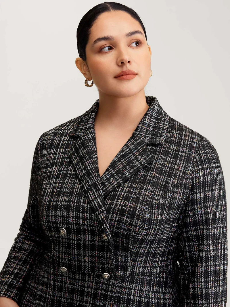 Tweed Stretchy Waist Pockets Midi Dress