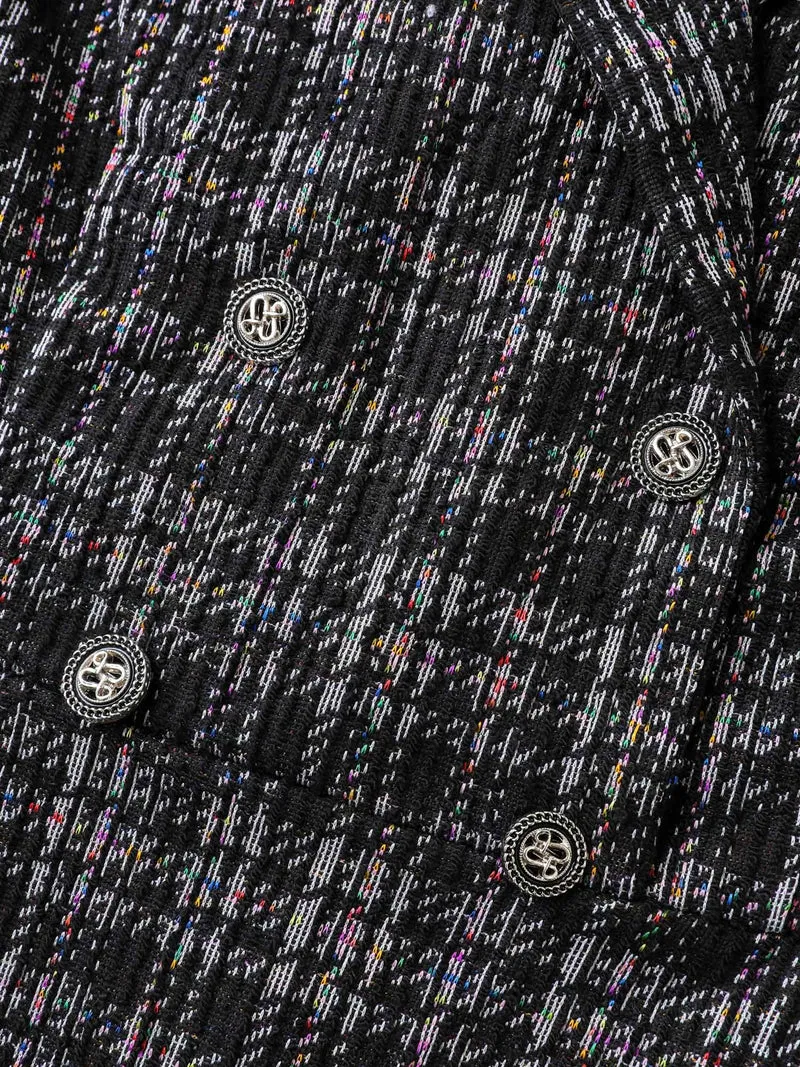 Tweed Stretchy Waist Pockets Midi Dress