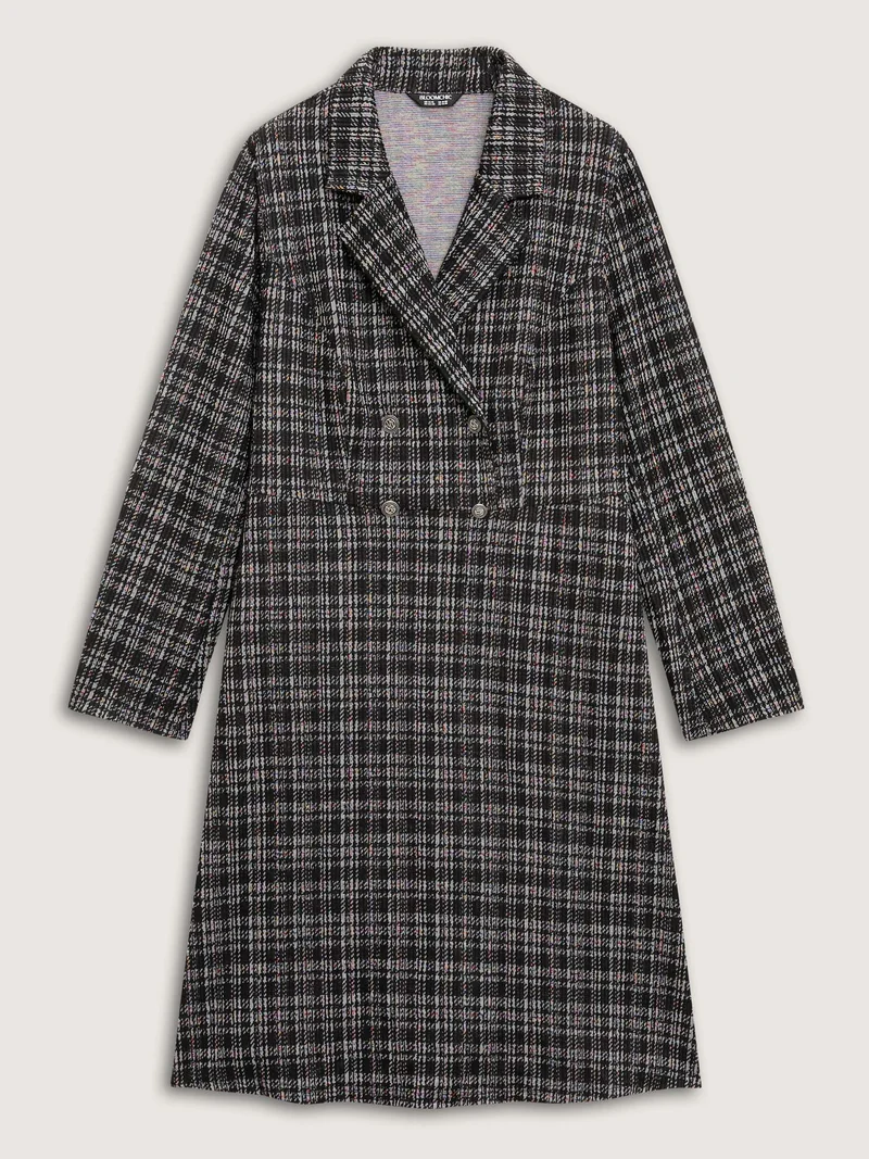 Tweed Stretchy Waist Pockets Midi Dress