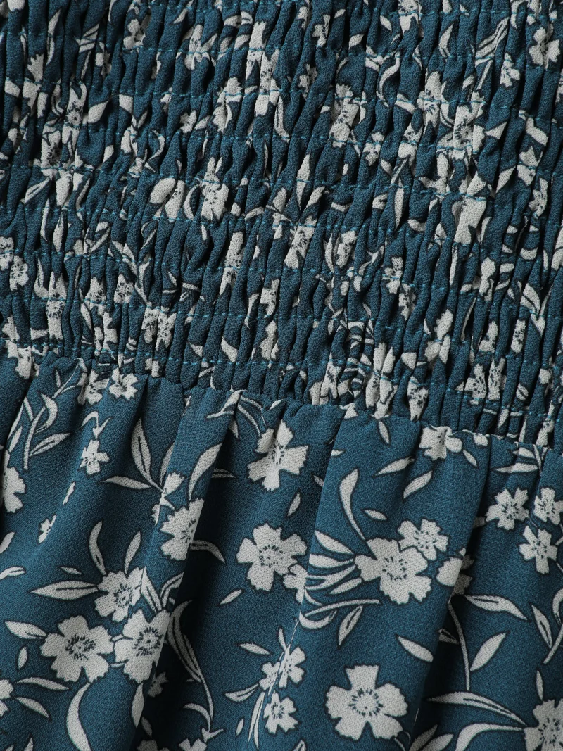 Floral Print Shirred Bodice Maxi Dress