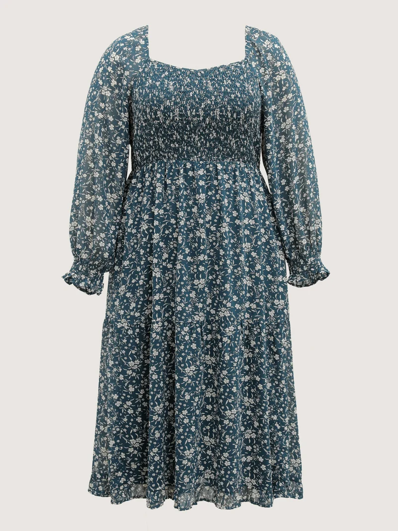 Floral Print Shirred Bodice Maxi Dress