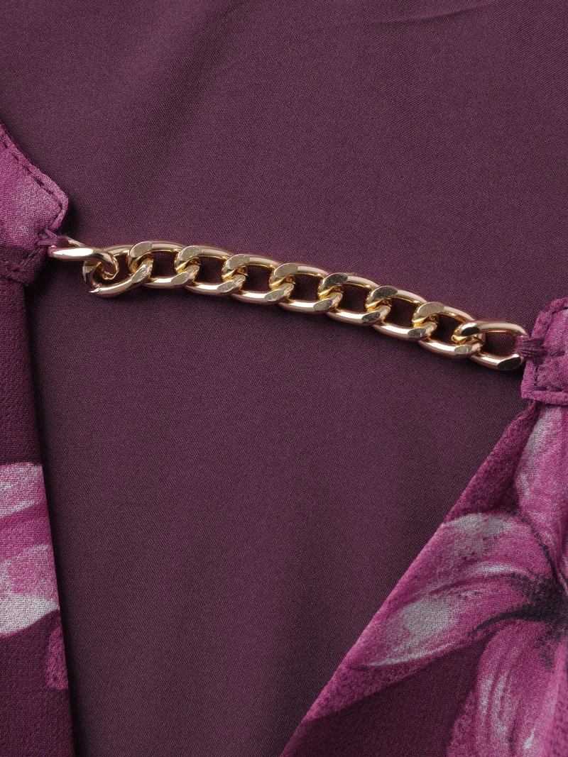 Off-Shoulder Floral Print Metal Detail Blouse