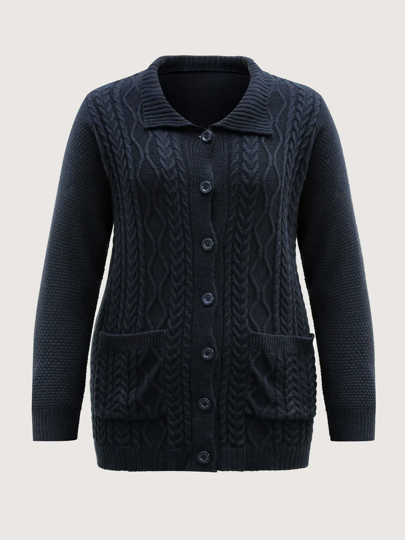 Mixed Texture Cable Stitch Pockets Knit Cardigan