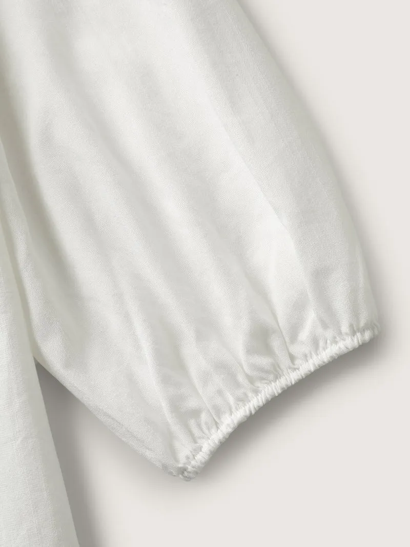 Boho Embroidered Neckline Puffy Sleeve Blouse
