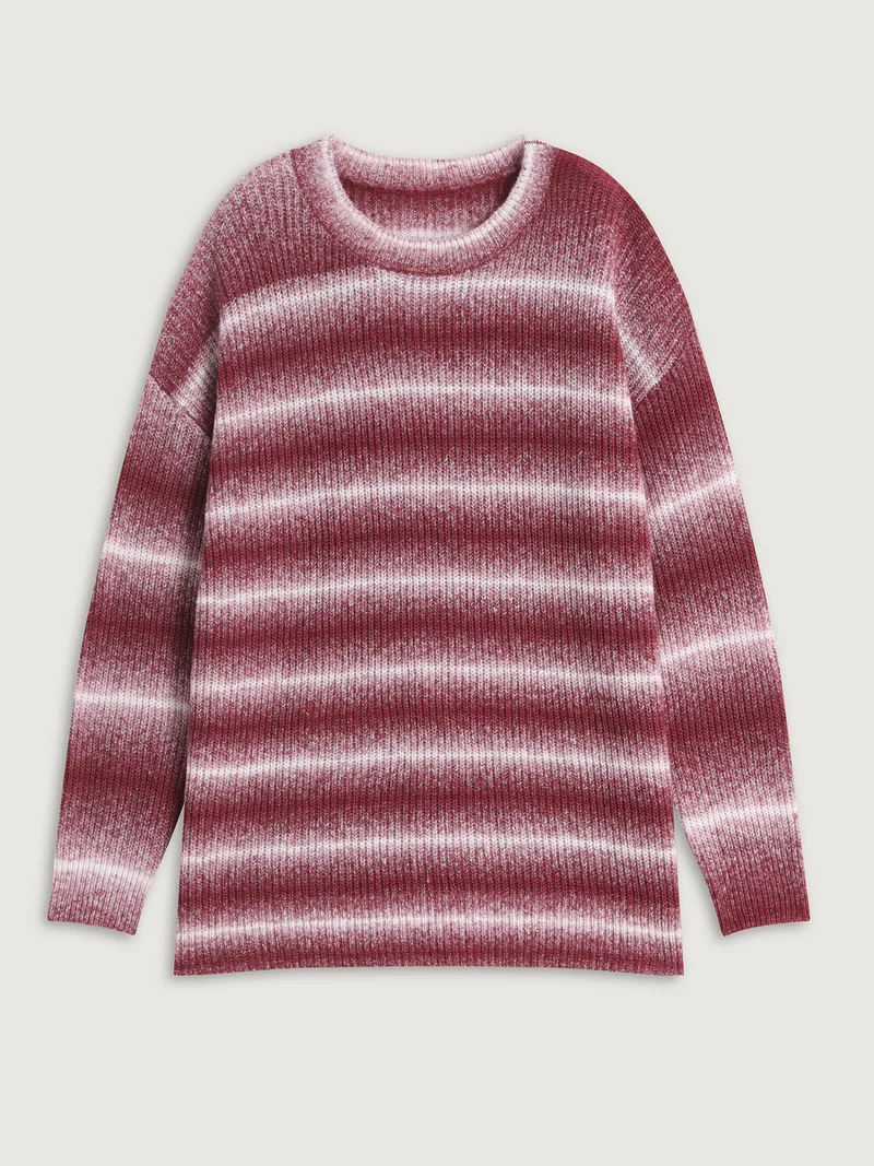 Ombre Tissue Textured Round Neck Pullover