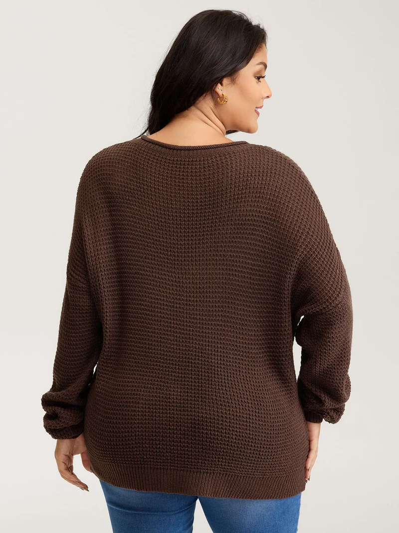 Crossover Textured Balloon Sleeve Pullover