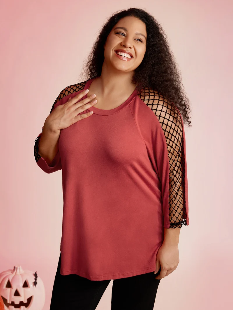Sheer Cut-Out Sleeve Relaxed-Fit Sweatshirt