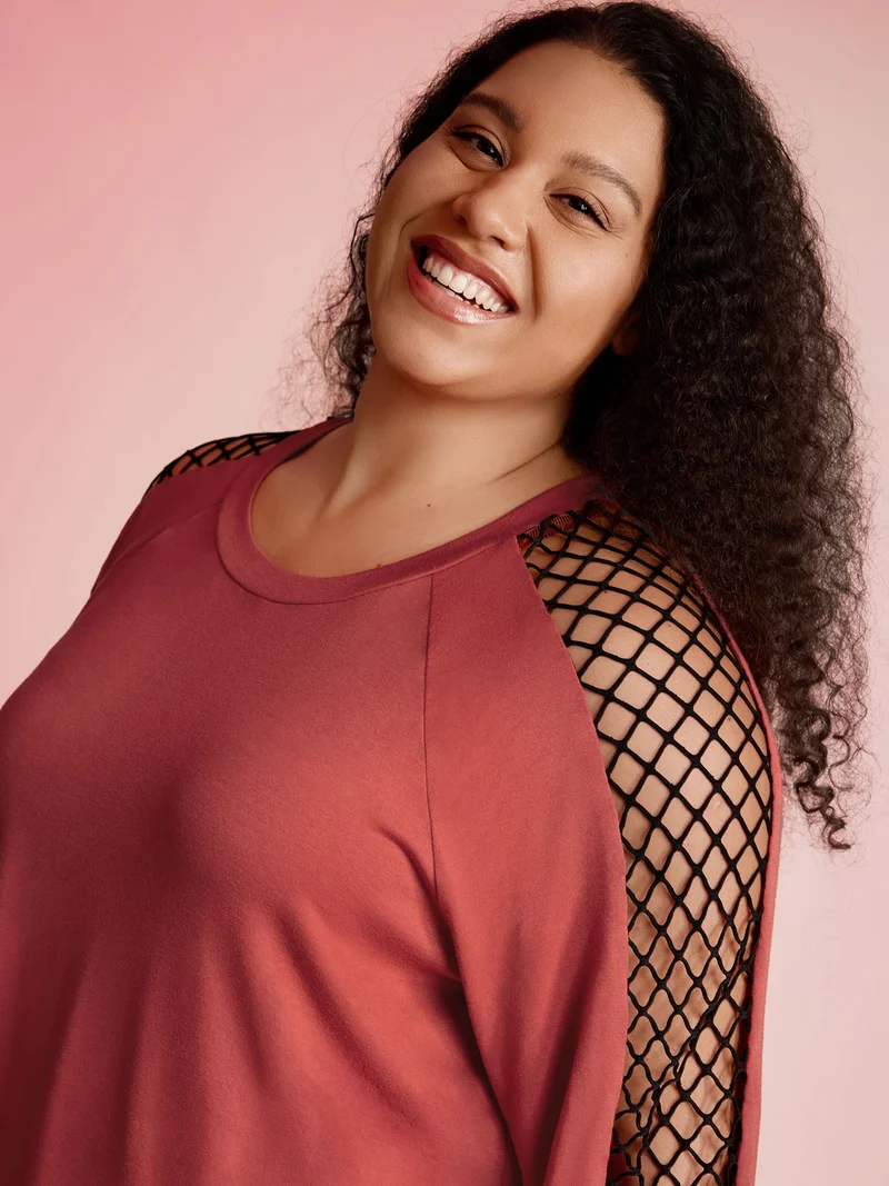 Sheer Cut-Out Sleeve Relaxed-Fit Sweatshirt