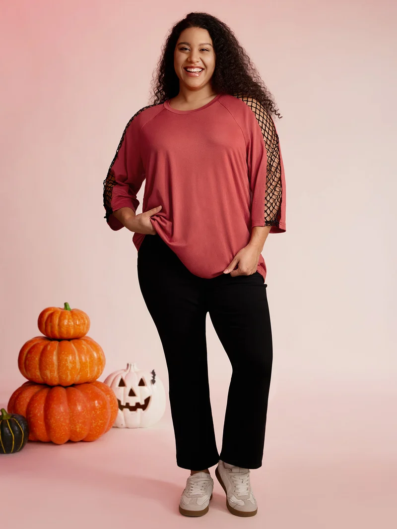 Sheer Cut-Out Sleeve Relaxed-Fit Sweatshirt