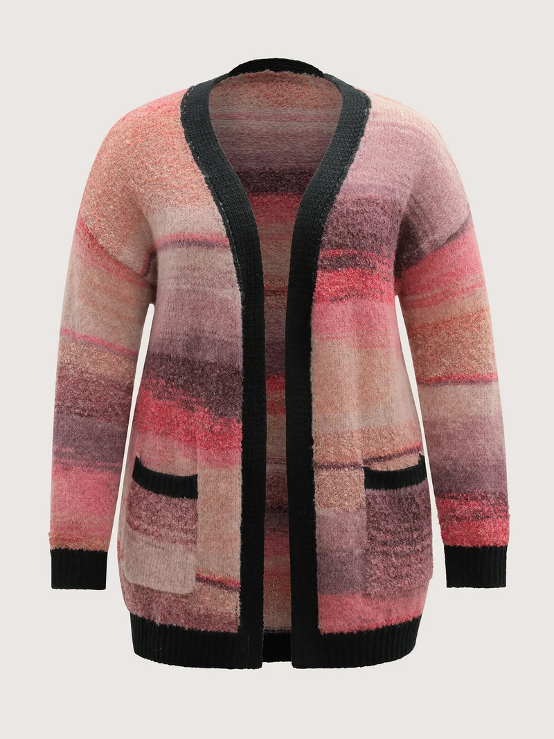 Heather Pockets Contrast Open-Front Cardigan