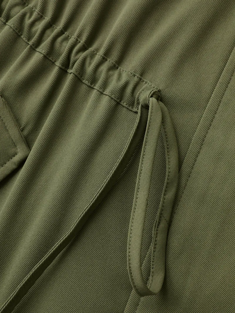 Parka Hooded Adjustable Waist Drawstring Jacket