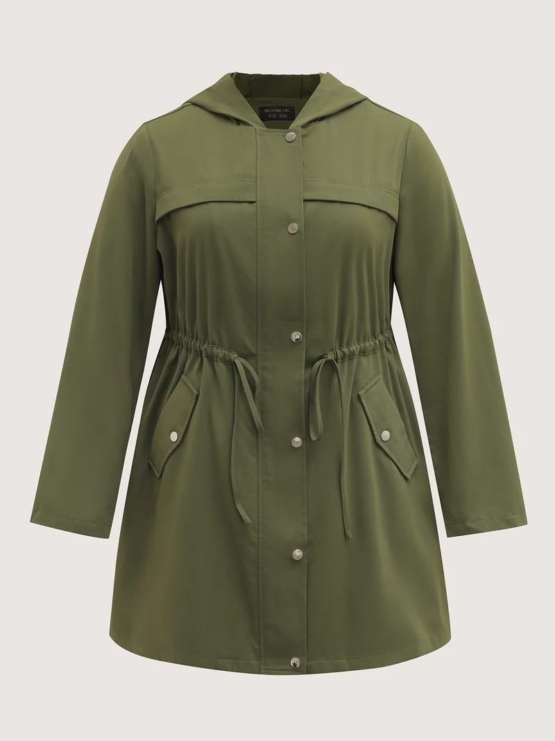 Parka Hooded Adjustable Waist Drawstring Jacket