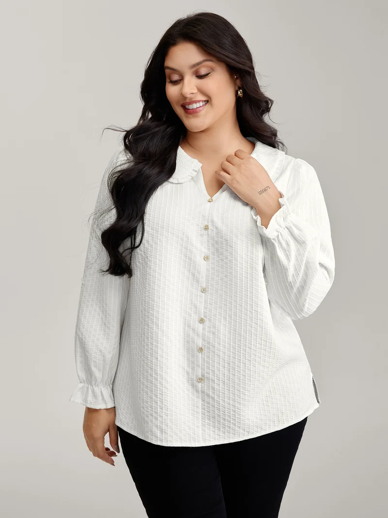 Textured Doll-Collar Button Detail Blouse