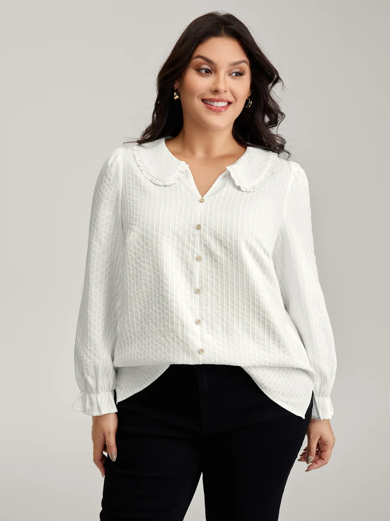 Textured Doll-Collar Button Detail Blouse