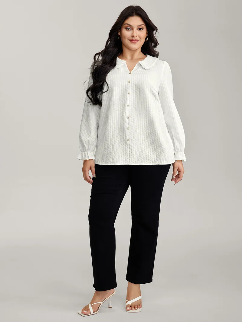 Textured Doll-Collar Button Detail Blouse