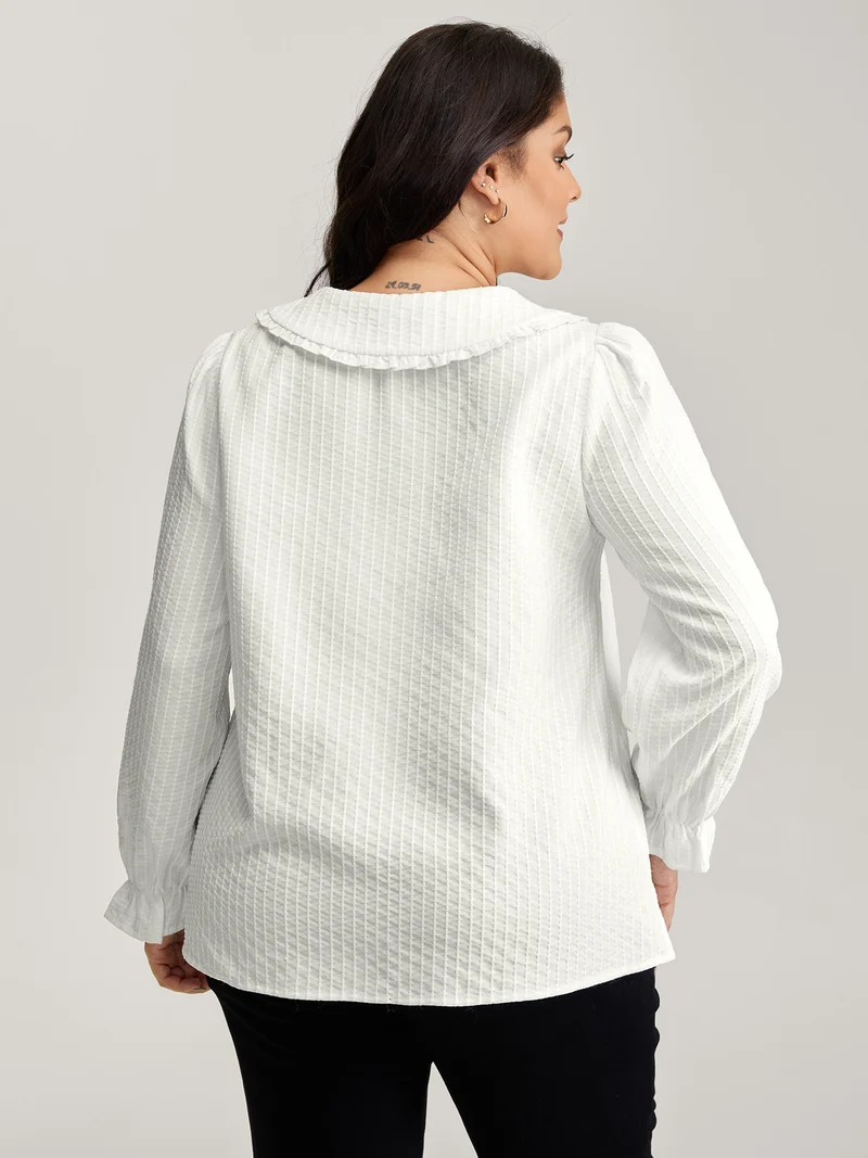 Textured Doll-Collar Button Detail Blouse