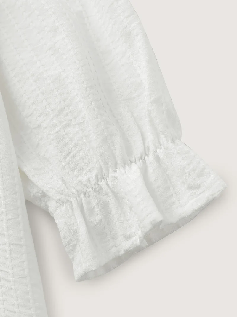 Textured Doll-Collar Button Detail Blouse