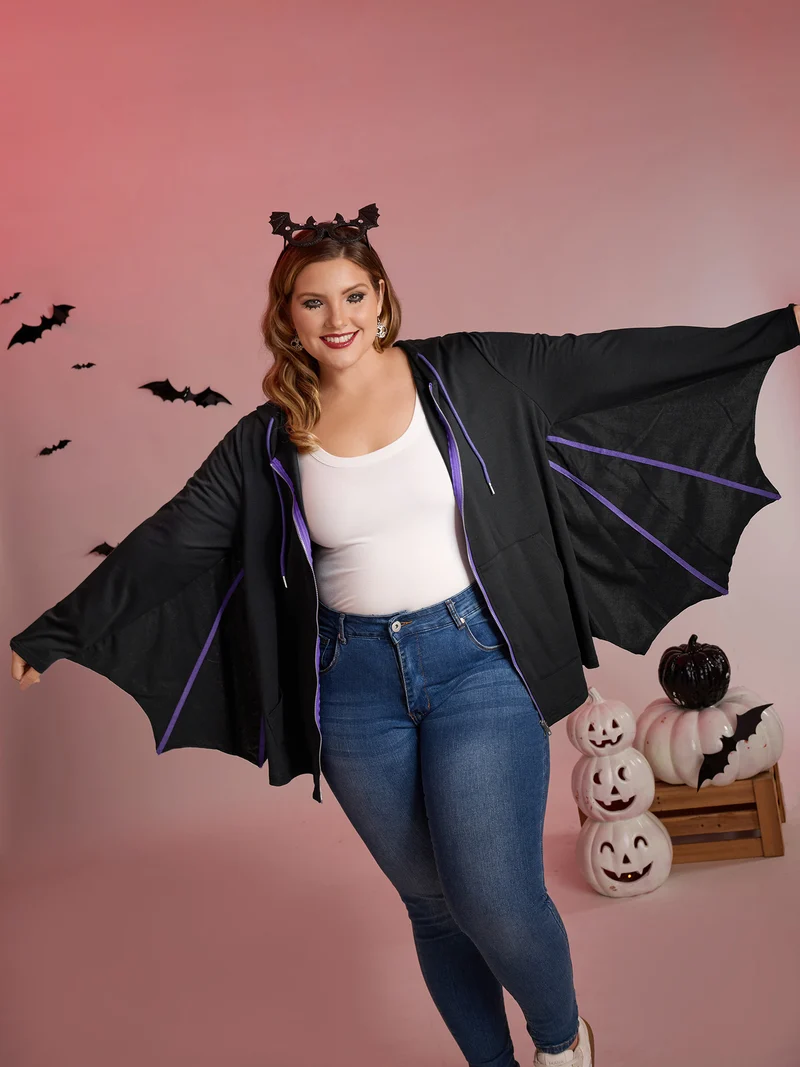 Bat-Shaped Contrast Stretchy Jacket