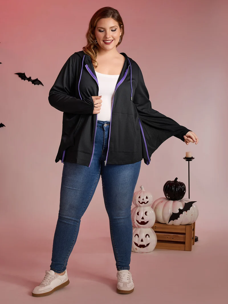Bat-Shaped Contrast Stretchy Jacket